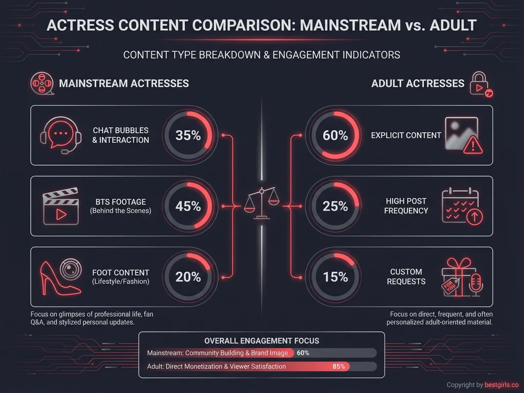 Comparison chart showing content differences between mainstream and adult actresses on OnlyFans