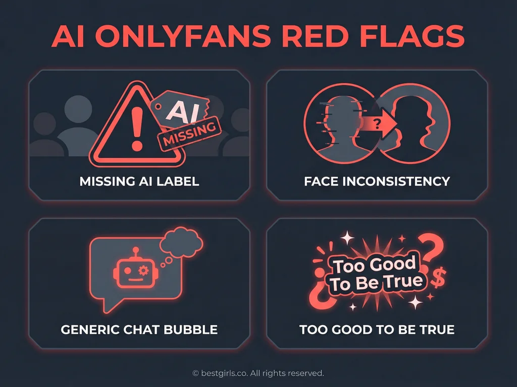 Warning signs infographic for identifying low-quality AI OnlyFans accounts