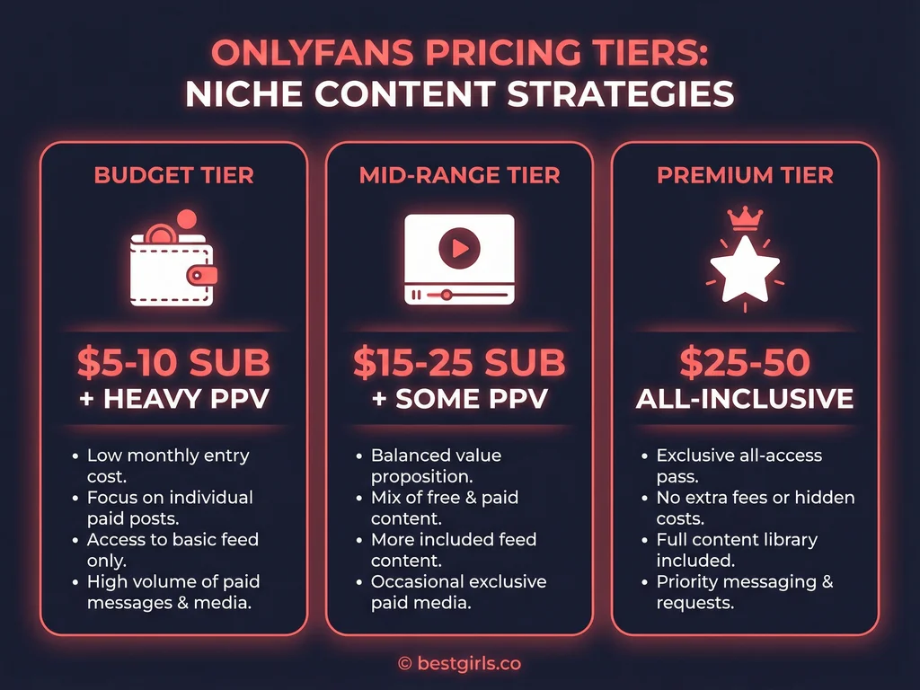 Pricing tier comparison chart for niche OnlyFans content showing subscription versus PPV costs