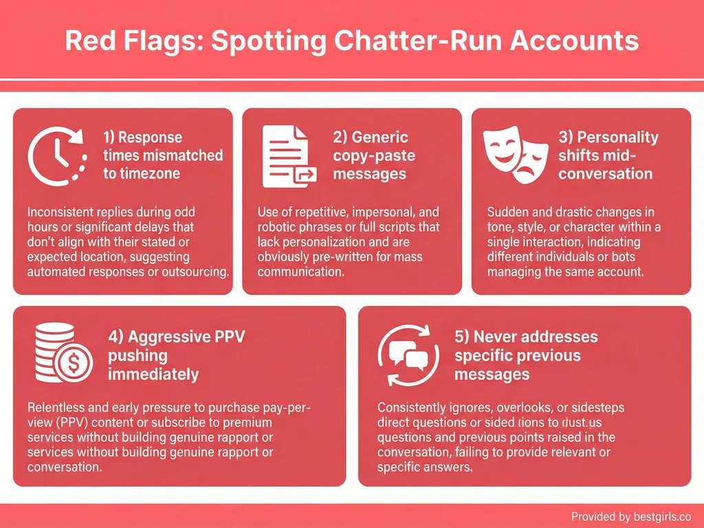 Checklist of warning signs that indicate chatter-run OnlyFans accounts