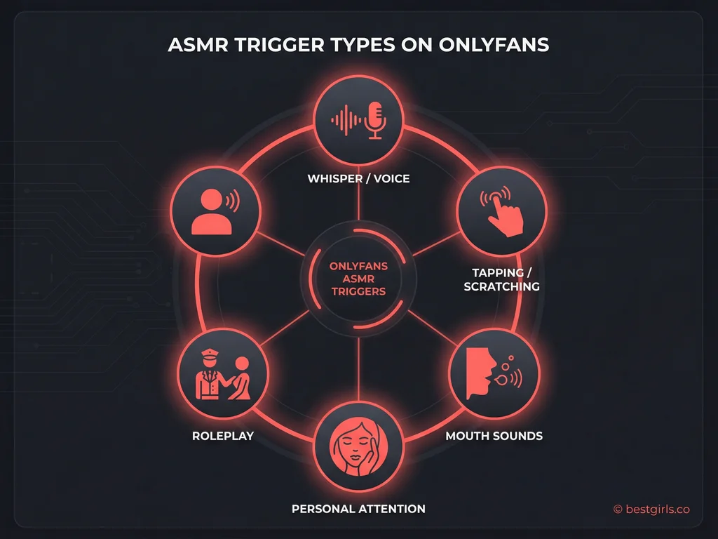 ASMR trigger type categories diagram showing five main content styles