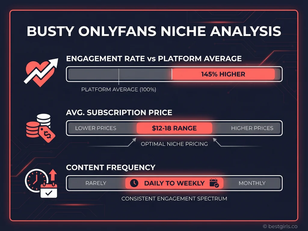Infographic showing engagement and pricing statistics for busty OnlyFans creators