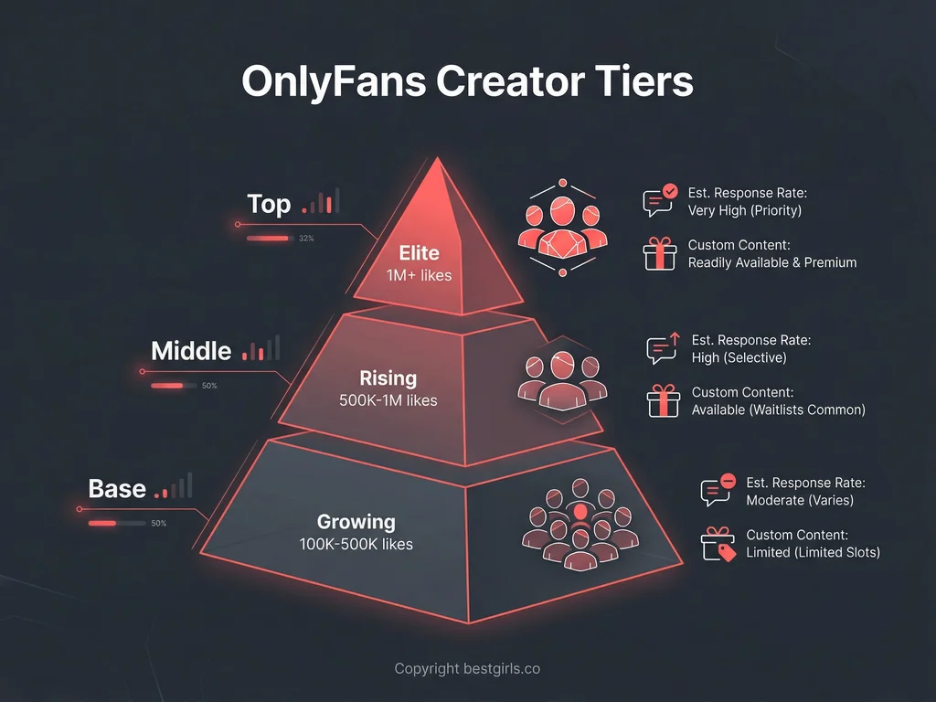 Pyramid chart showing OnlyFans creator engagement tiers and fan interaction rates