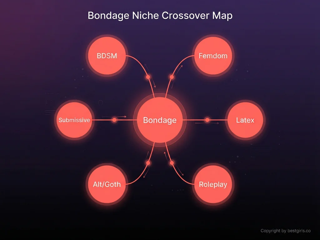 Visual network diagram showing how bondage content connects to related OnlyFans niches