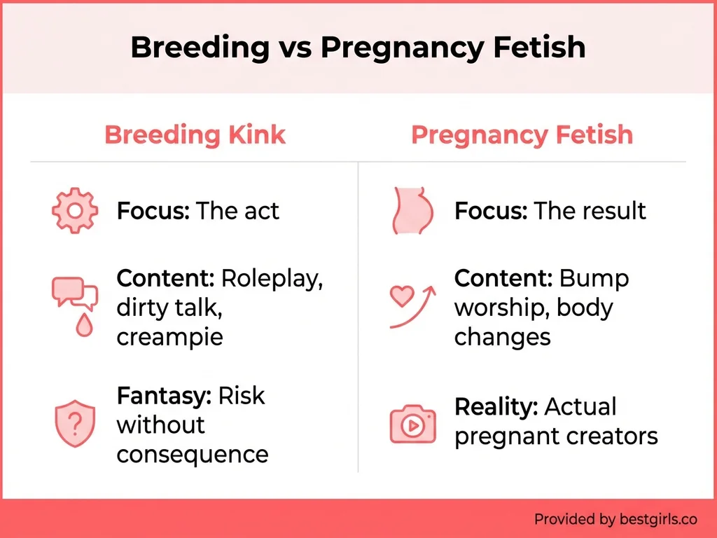 Comparison chart showing differences between breeding kink and pregnancy fetish content