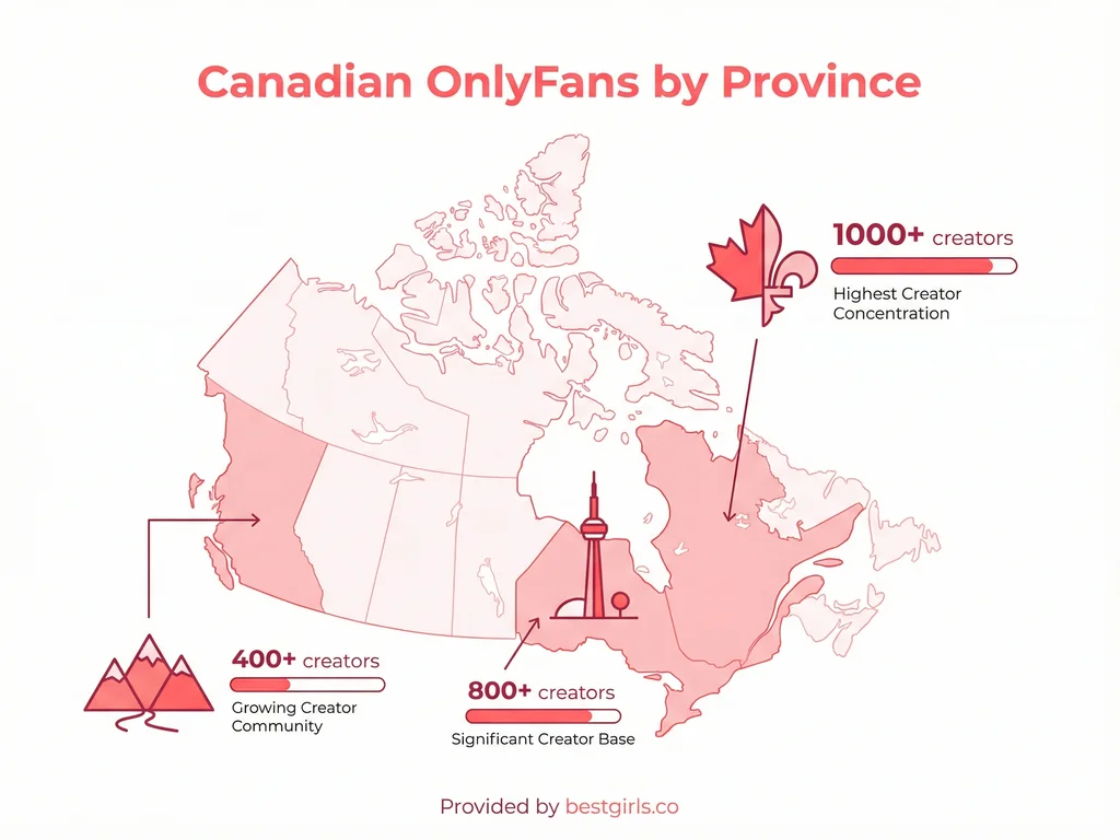 Infographic map showing OnlyFans creator distribution across Canadian provinces