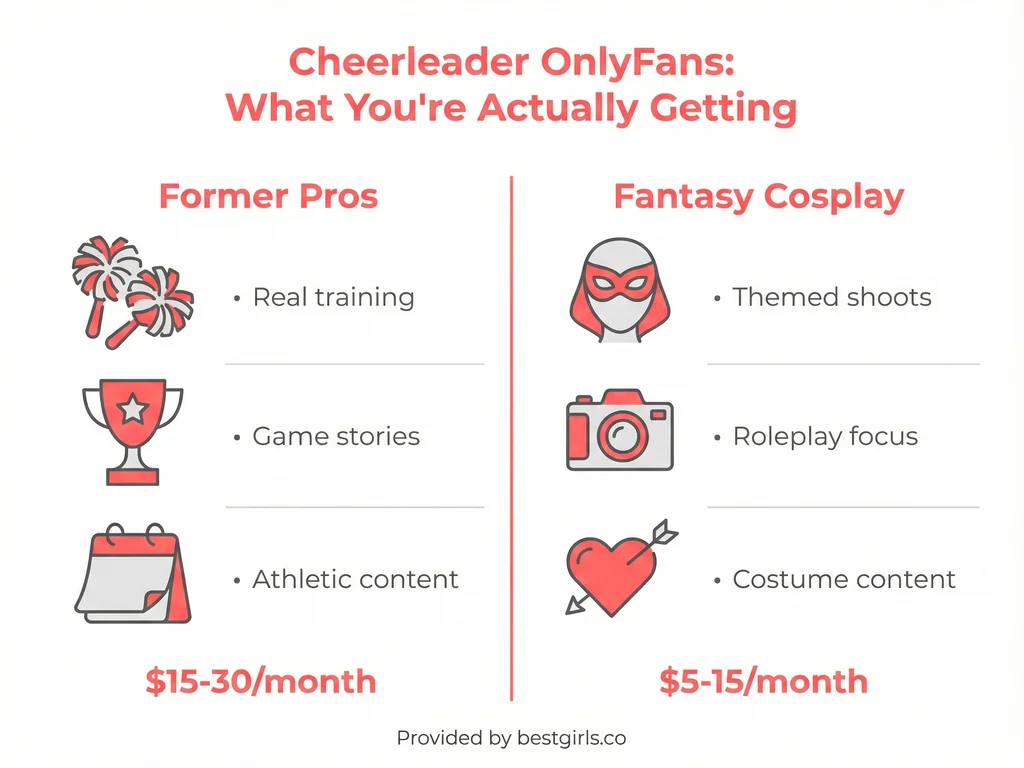 Infographic comparing two types of cheerleader OnlyFans creators and their content styles