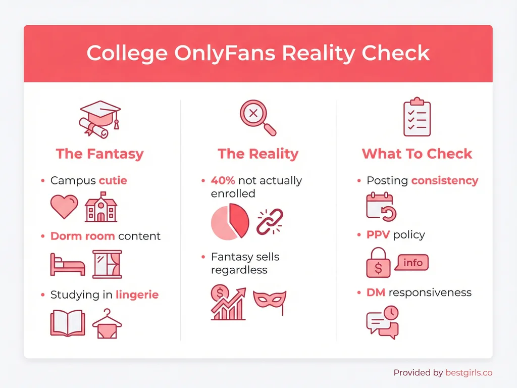 Infographic comparing college OnlyFans fantasy versus reality