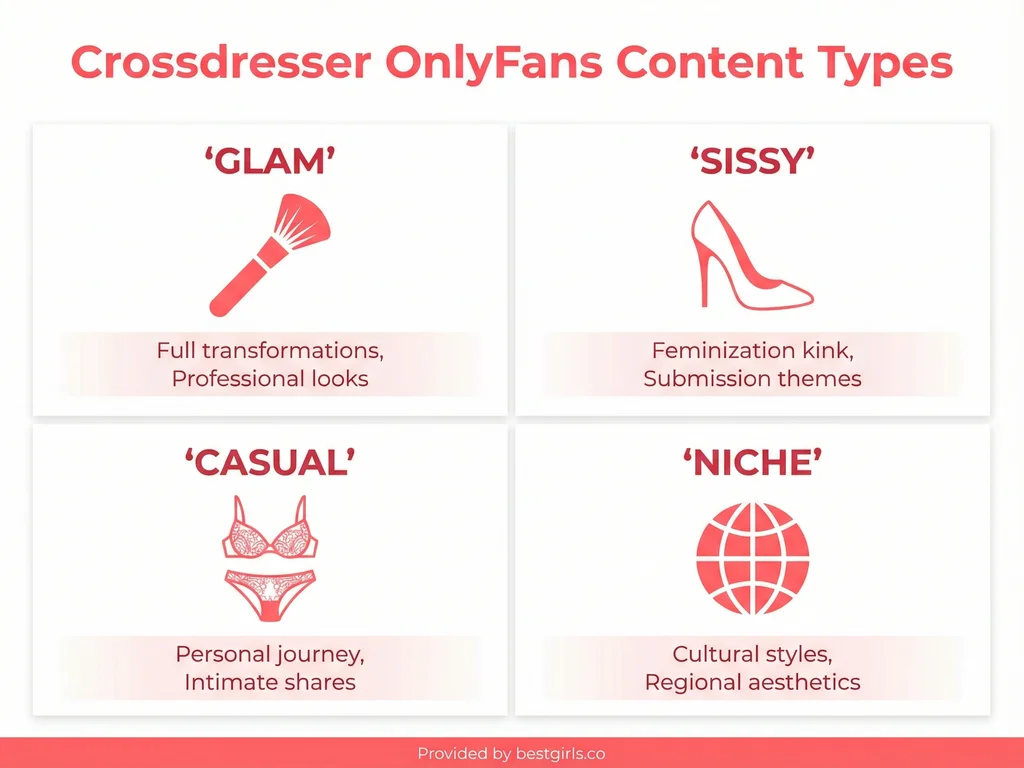 Infographic showing four main types of crossdresser content on OnlyFans