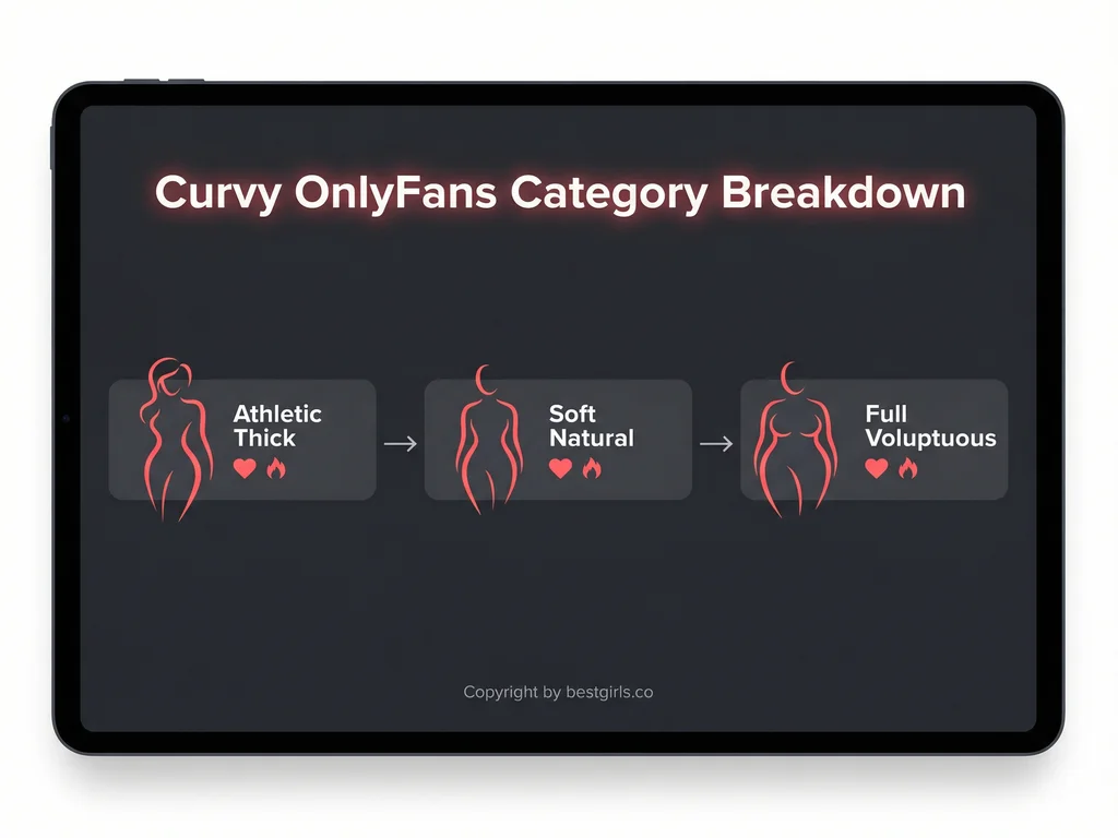 Infographic showing three sub-categories within curvy OnlyFans niche with engagement indicators