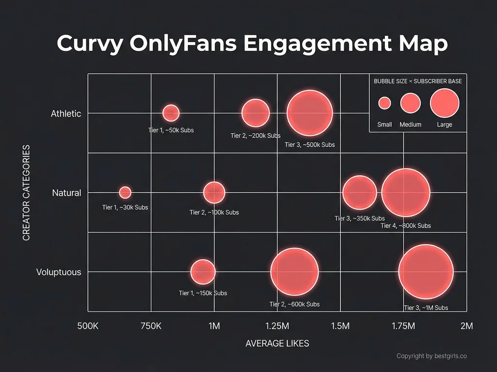 Bubble chart visualization of curvy OnlyFans creator engagement across body type categories