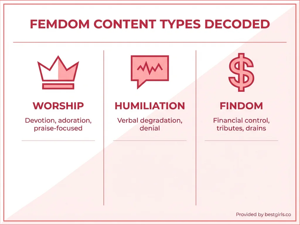 Comparison chart of three main femdom content types