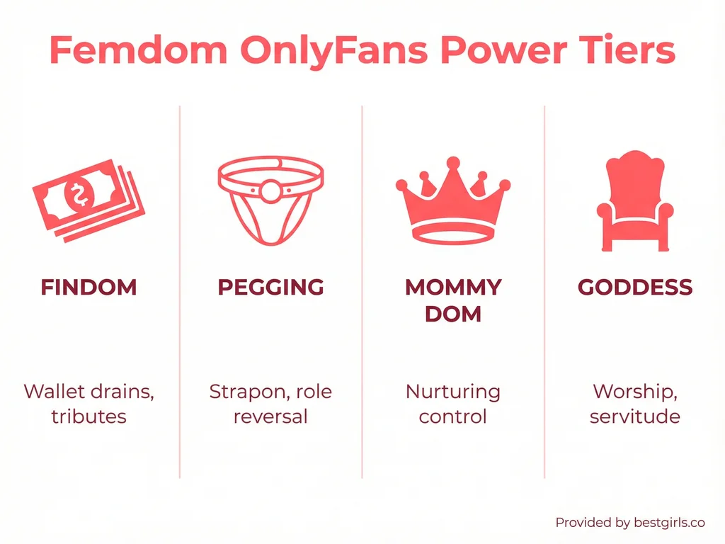 Infographic showing four main femdom subtypes on OnlyFans