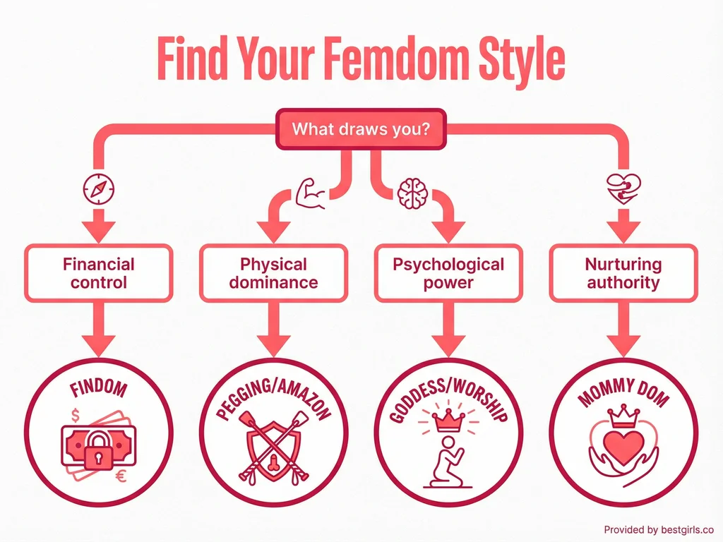 Flowchart helping users identify which femdom subtype matches their interests