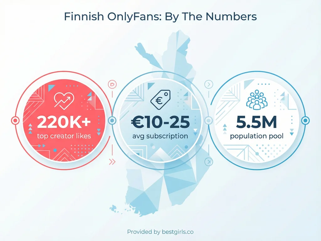 Infographic showing Finnish OnlyFans statistics including top creator engagement and average pricing