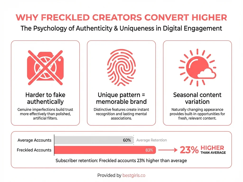 Infographic explaining why freckled OnlyFans creators have higher conversion and retention rates