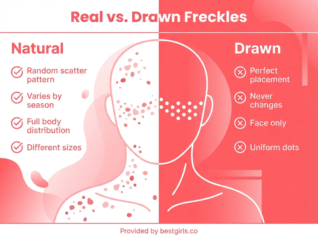 Comparison chart showing differences between natural and artificial freckles