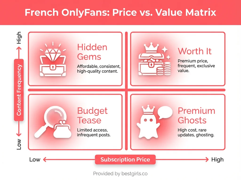 Four-quadrant matrix showing French OnlyFans value by price and posting frequency
