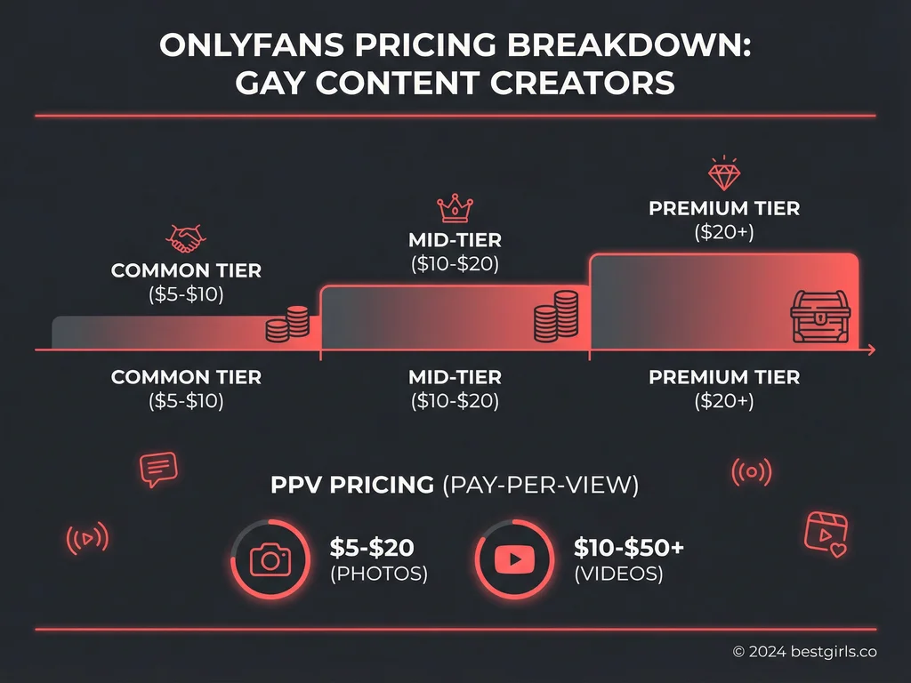 Infographic showing gay OnlyFans subscription and PPV pricing ranges
