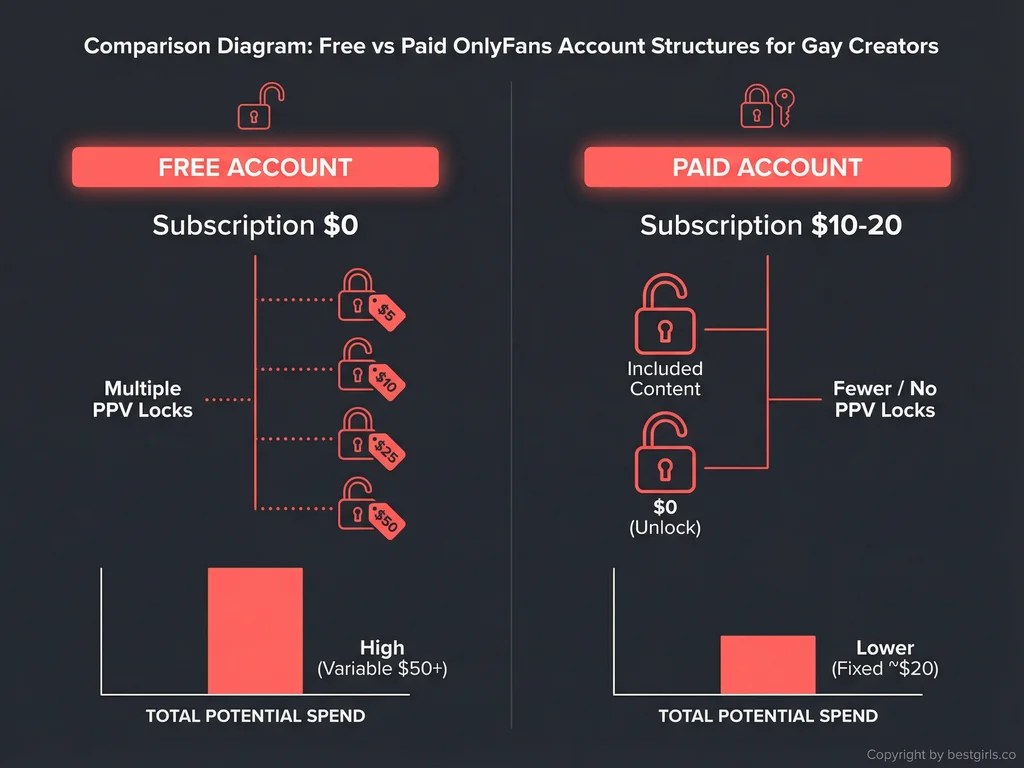 Visual comparison of free versus paid gay OnlyFans account structures