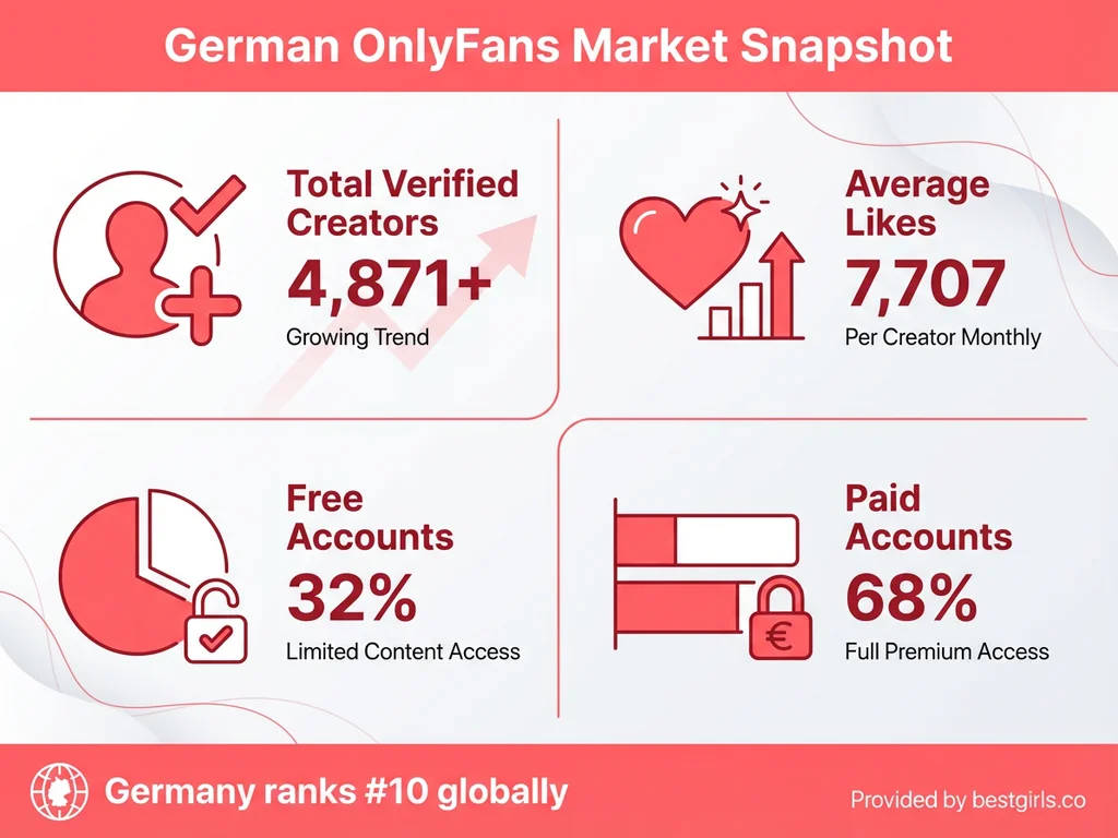 Infographic showing German OnlyFans market statistics including creator count and pricing breakdown