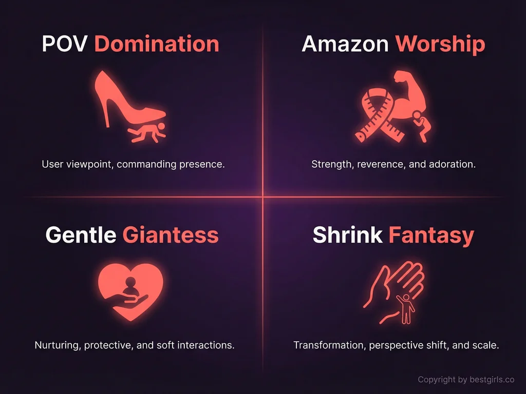 Infographic showing four main categories of giantess OnlyFans content types