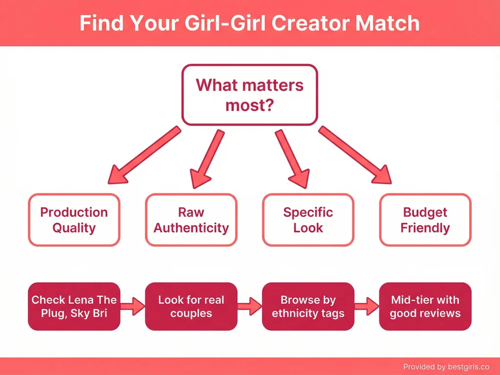 Flowchart helping users choose the right type of girl-girl OnlyFans creator based on preferences