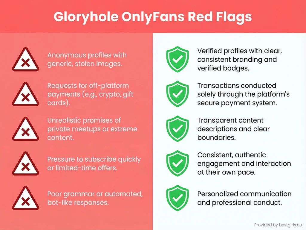 Checklist comparing red flags versus legitimate account signs