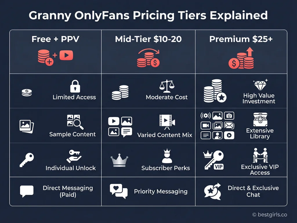 Pricing tier comparison for granny OnlyFans subscriptions