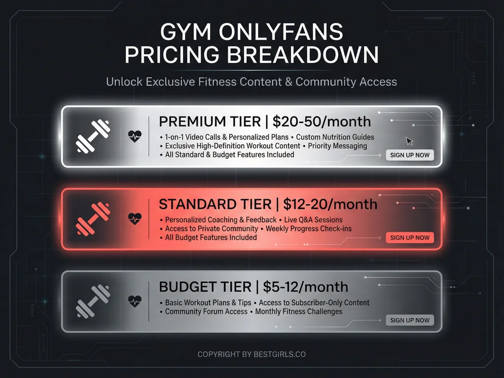 Infographic displaying typical gym OnlyFans subscription pricing tiers from budget to premium
