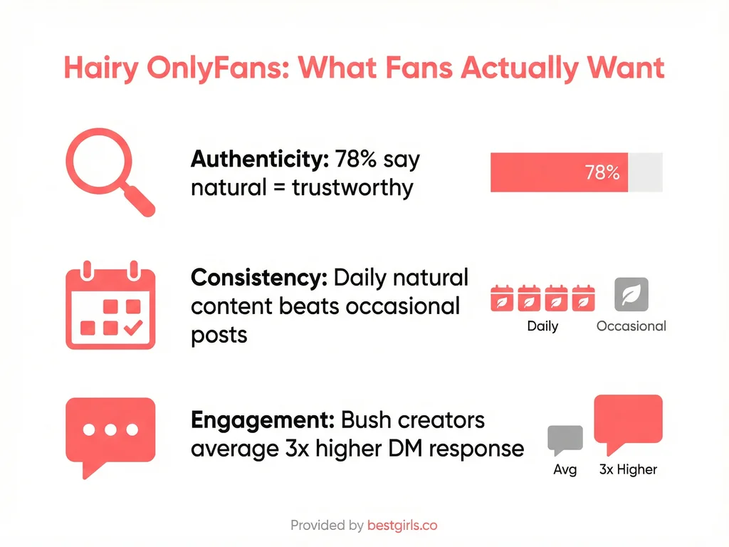 Infographic showing three key factors hairy OnlyFans fans prioritize