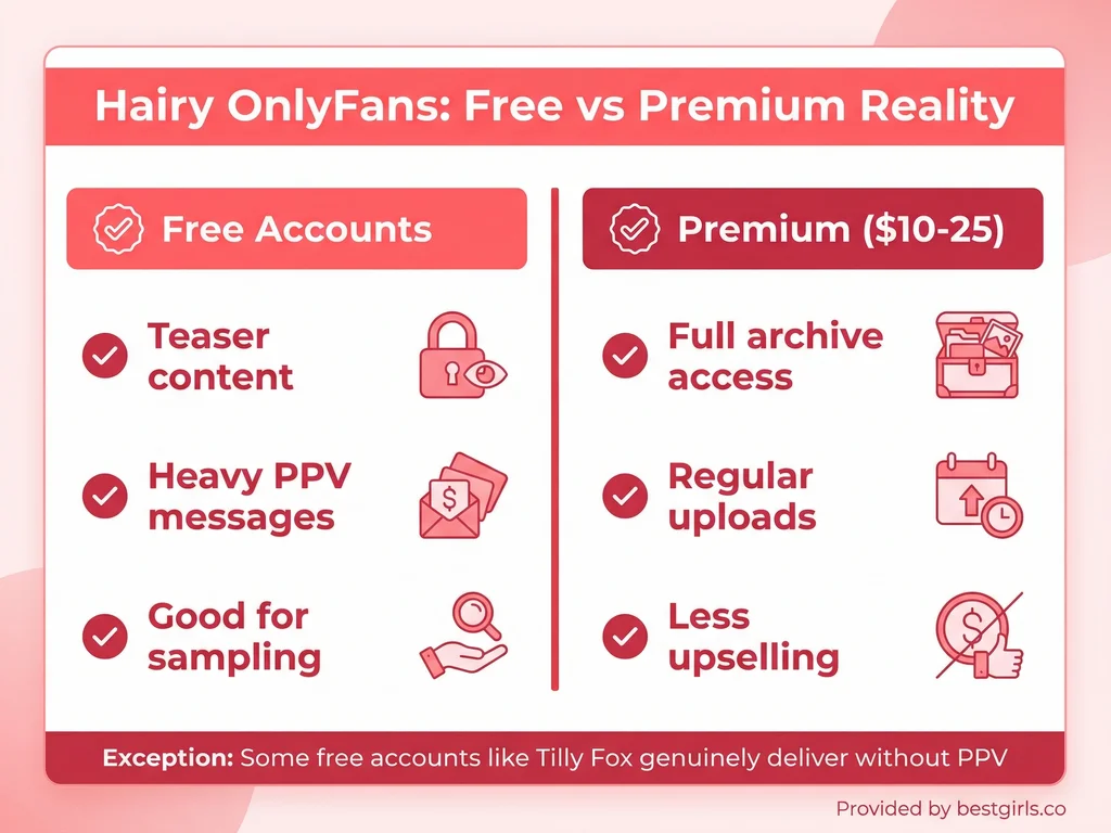 Comparison chart showing differences between free and premium hairy OnlyFans accounts
