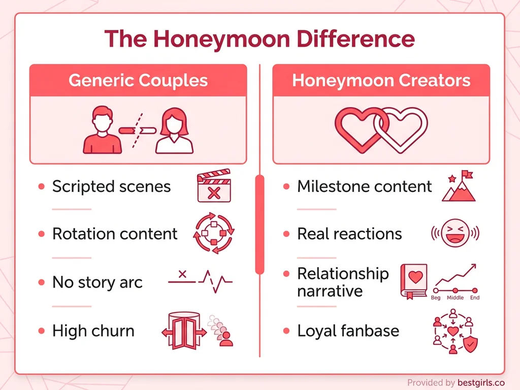 Comparison infographic showing differences between generic couples and honeymoon-focused OnlyFans creators