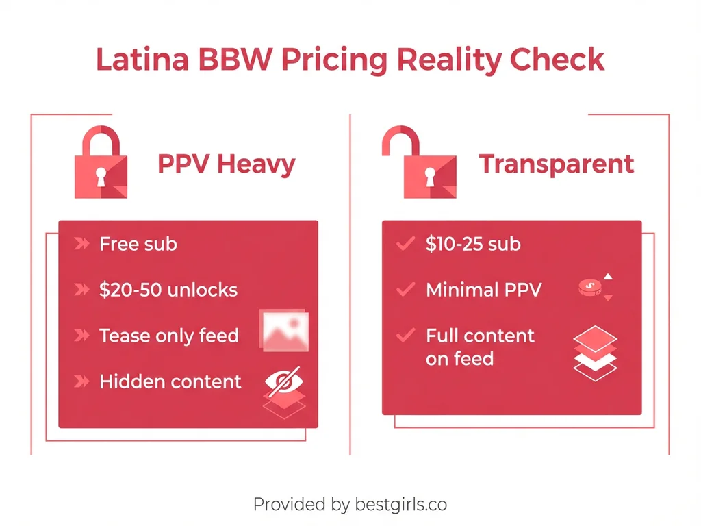 Infographic comparing PPV-heavy versus transparent pricing models for OnlyFans creators