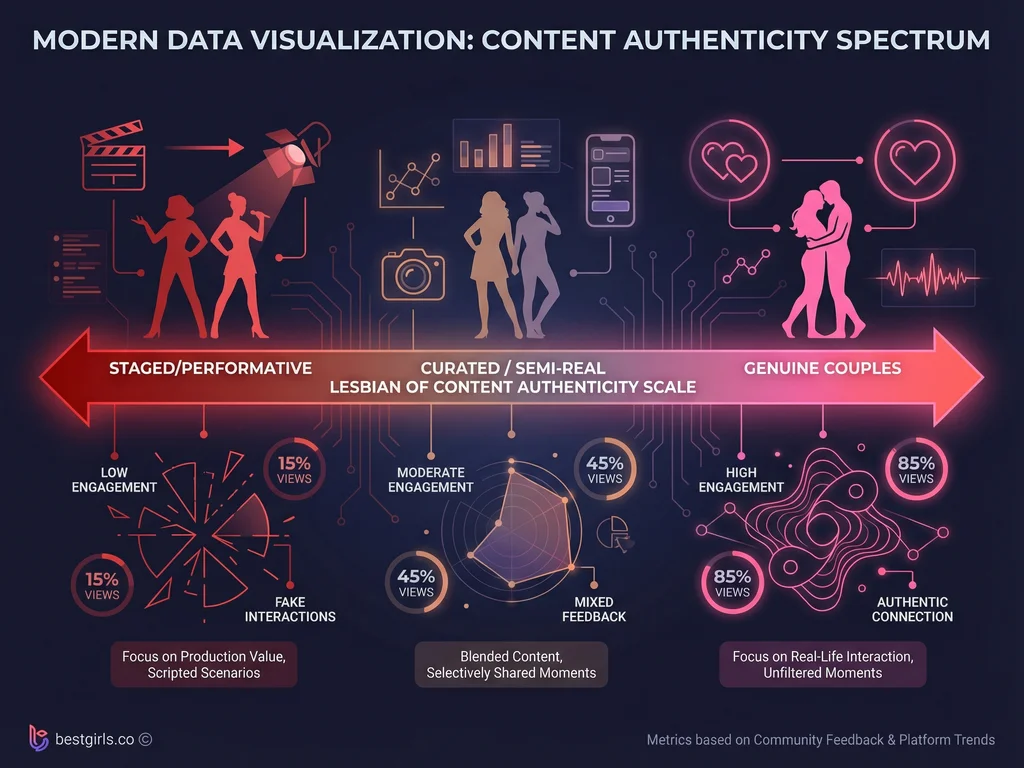 Infographic showing authenticity spectrum for lesbian OnlyFans content types
