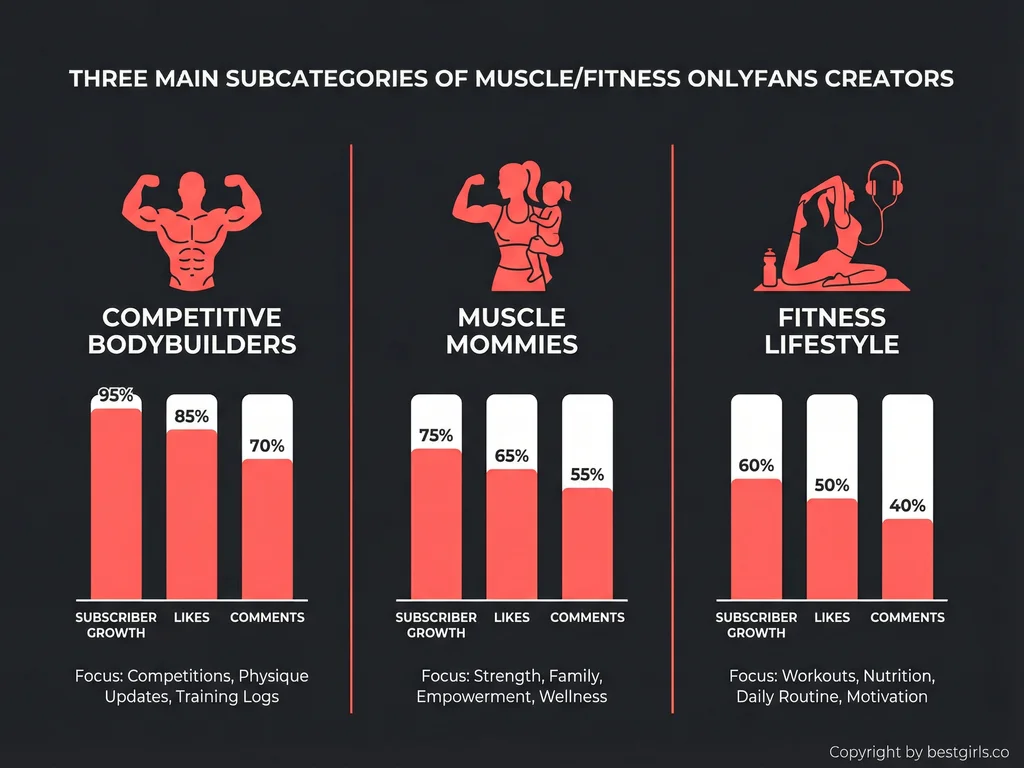 Infographic showing muscle OnlyFans creator categories and engagement statistics