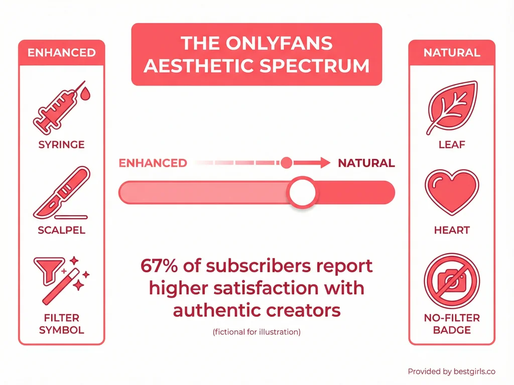 Infographic showing spectrum between enhanced and natural OnlyFans creators