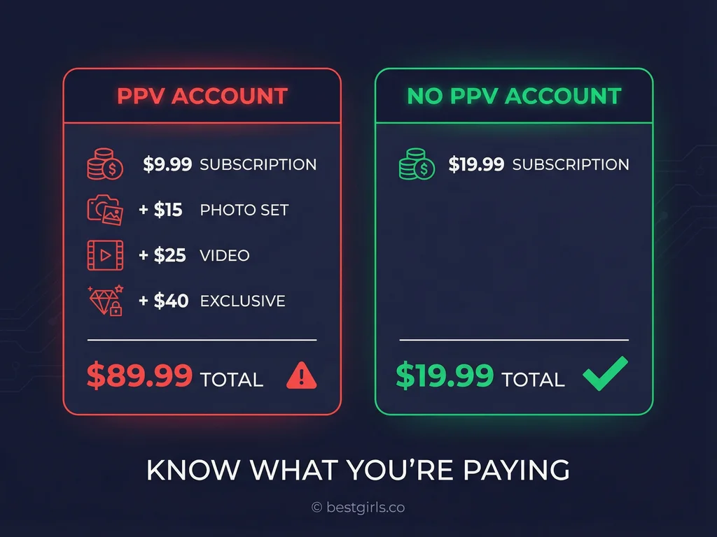 Infographic comparing PPV vs No PPV OnlyFans cost structure