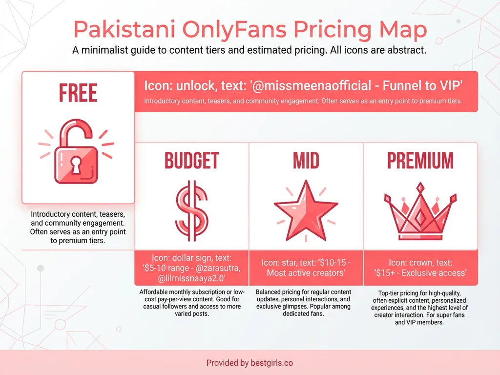 Pricing tier infographic for Pakistani OnlyFans creators showing four subscription levels