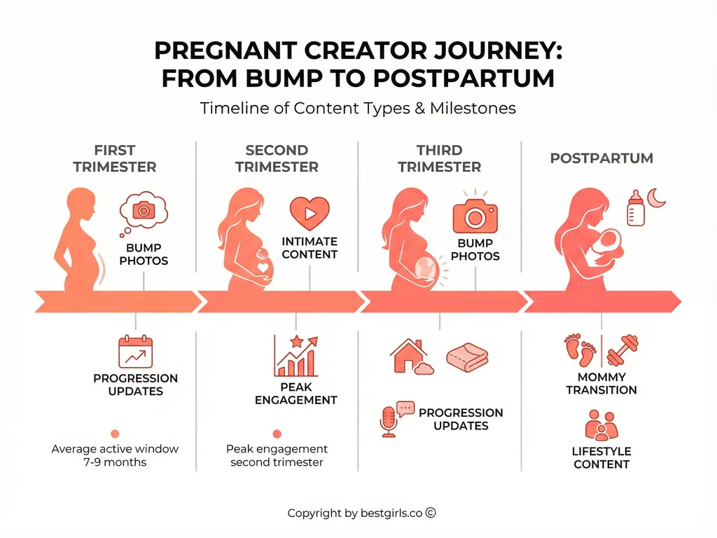 Infographic showing pregnant OnlyFans content timeline and engagement patterns