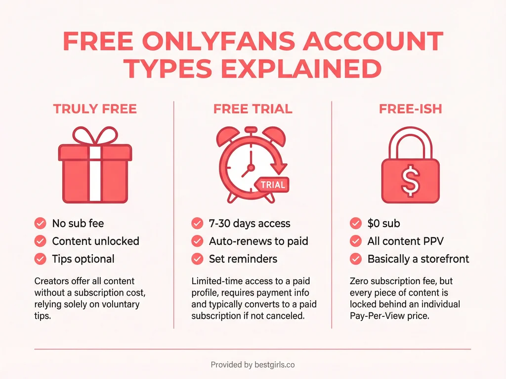 Infographic explaining three types of free OnlyFans accounts