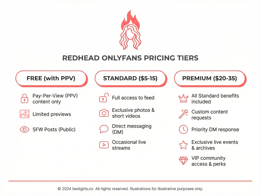 Pricing comparison for redhead OnlyFans subscription tiers