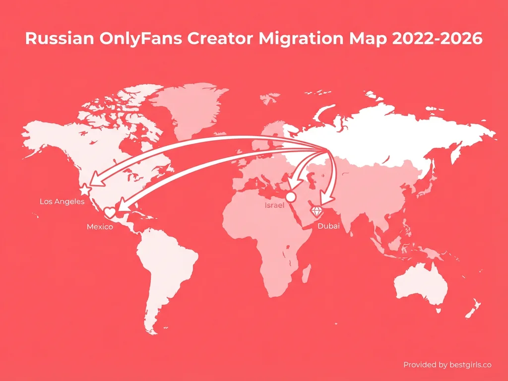 Map showing Russian OnlyFans creator migration destinations since 2022