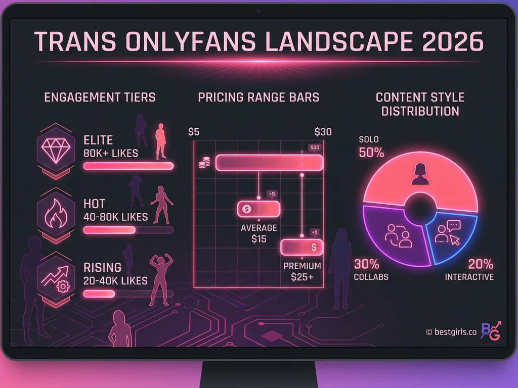 Infographic showing trans OnlyFans creator engagement tiers and pricing trends