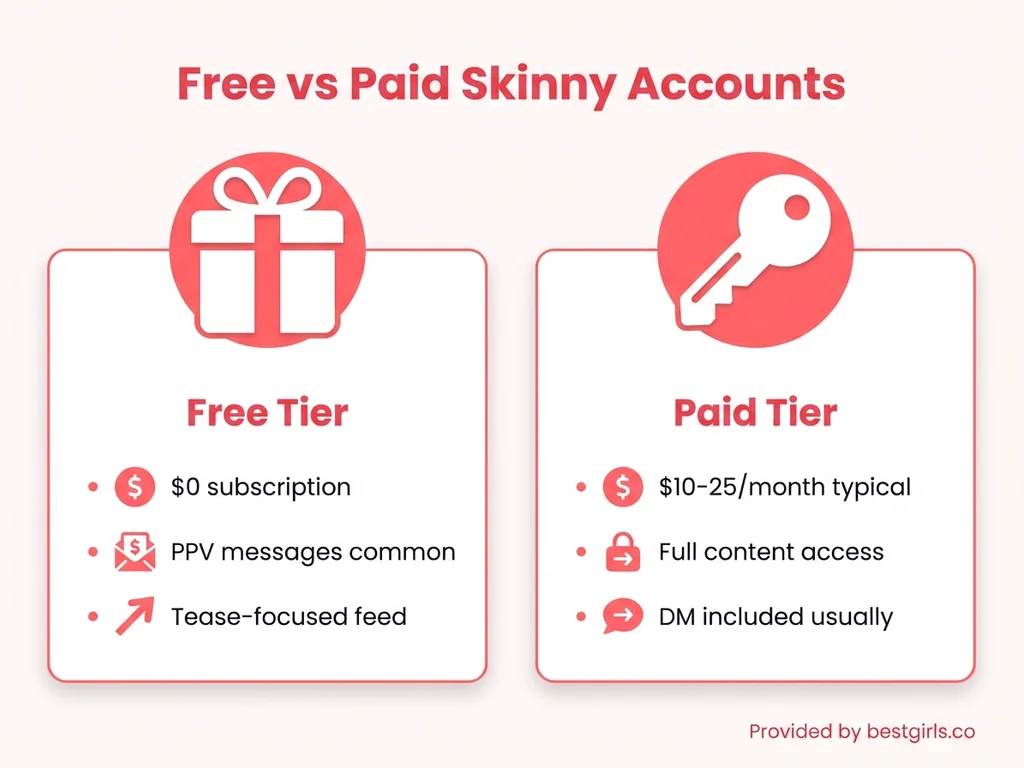 Comparison chart showing differences between free and paid skinny OnlyFans accounts