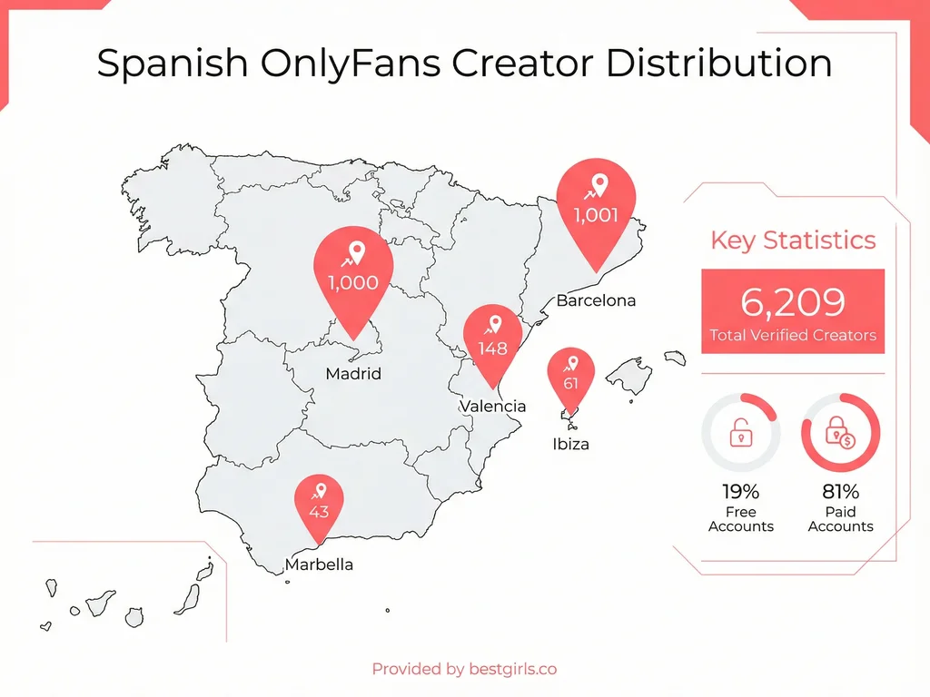 Map showing distribution of OnlyFans creators across major Spanish cities