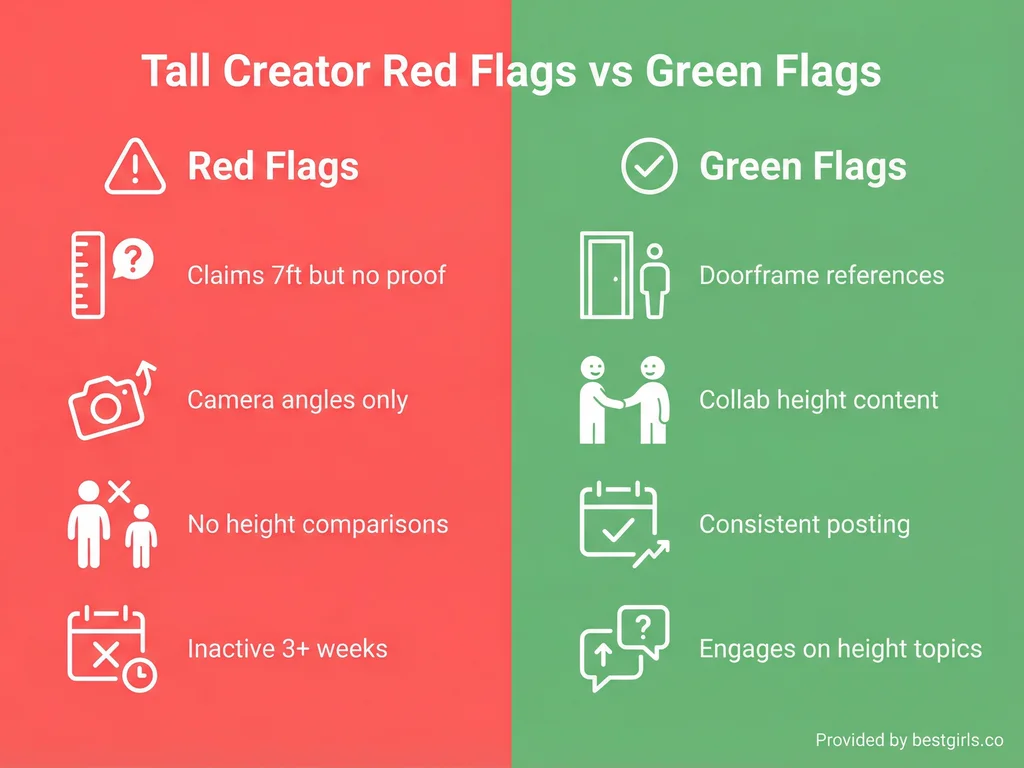 Comparison chart showing warning signs and positive indicators for tall OnlyFans creators