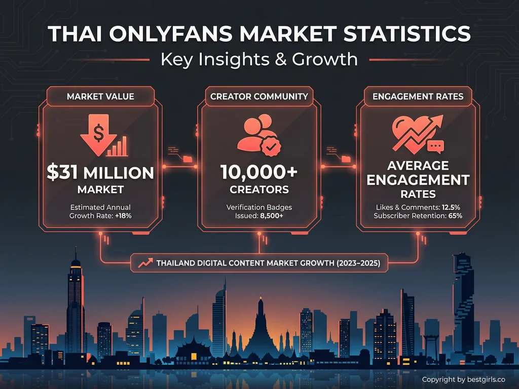 Thai OnlyFans market statistics infographic showing Bangkok's $31M market size and creator counts