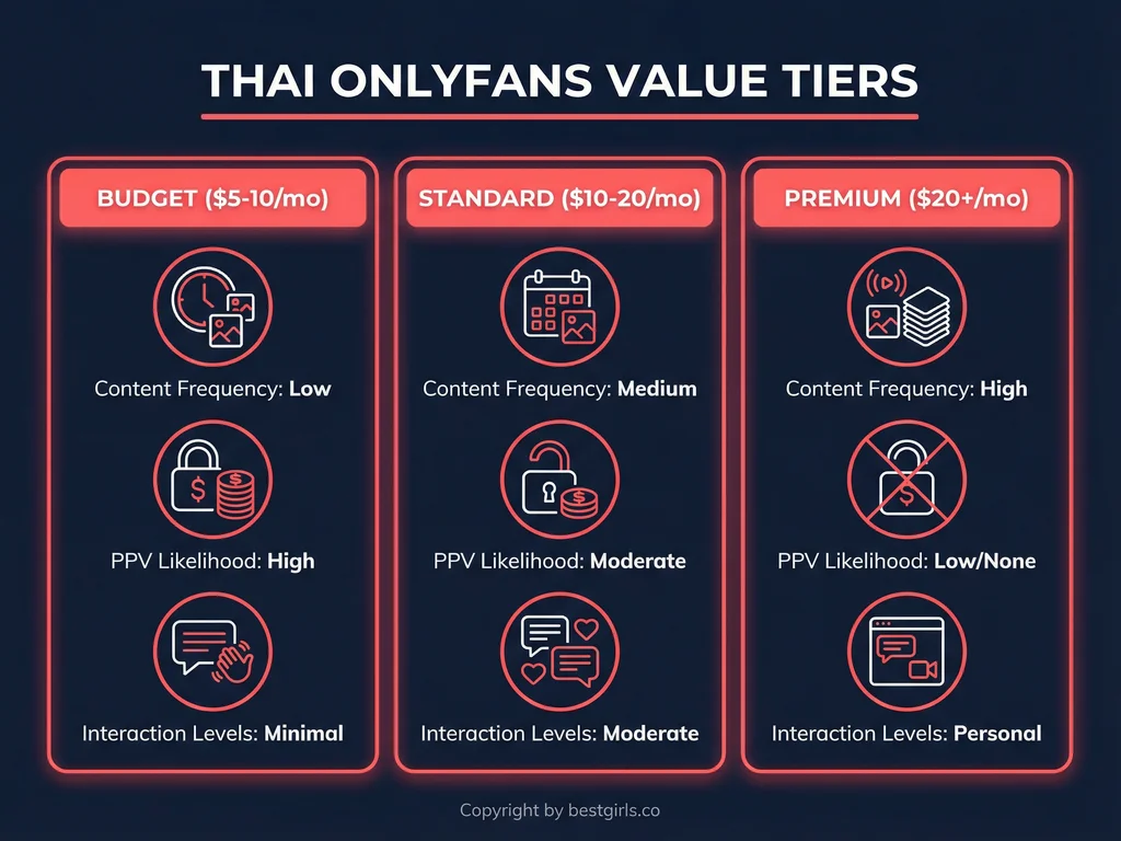 Thai OnlyFans pricing tier comparison showing value expectations across budget ranges