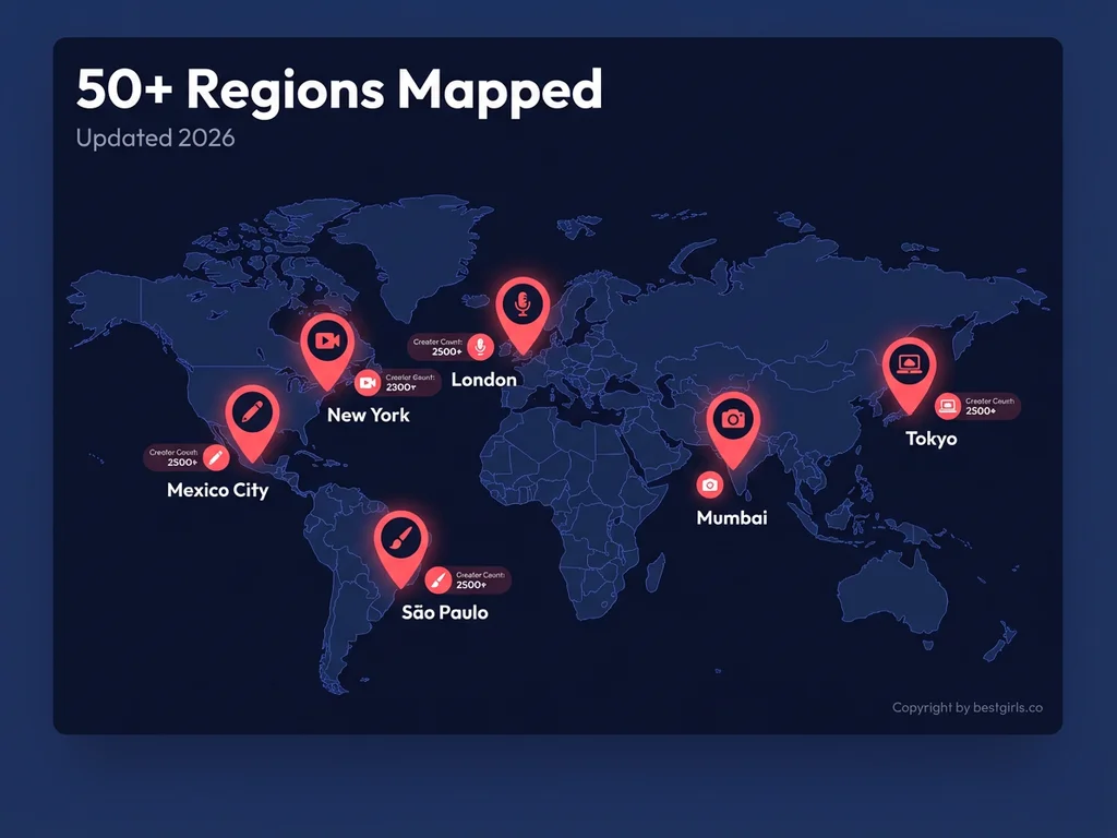 World map showing OnlyFans creator locations by region